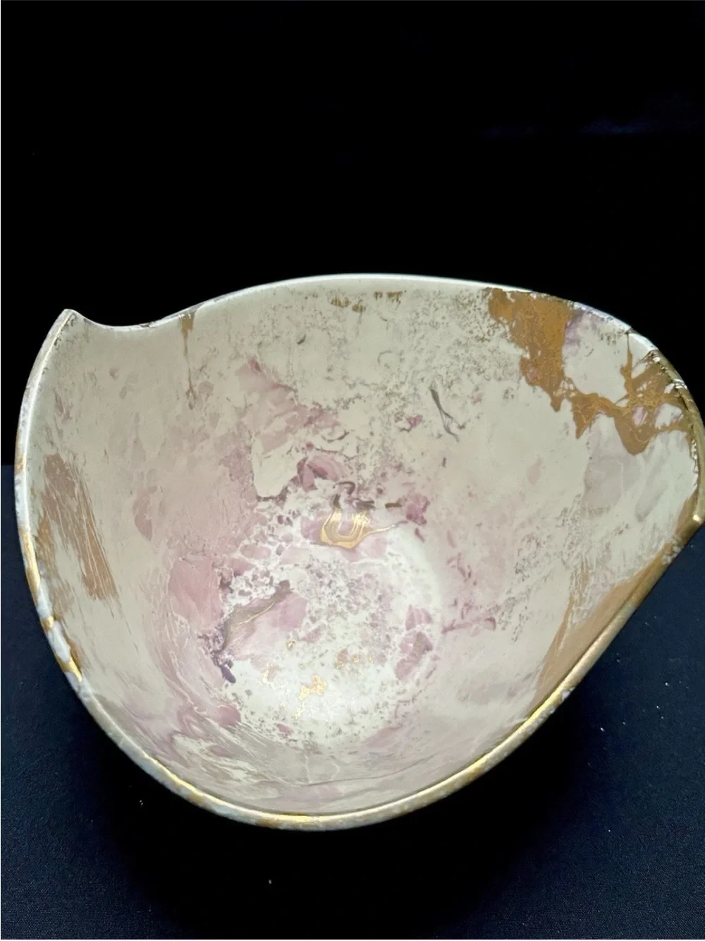RARE Vintage Matthew Adams MCM Freeform  Bowl  Multi Color with 14k Gold